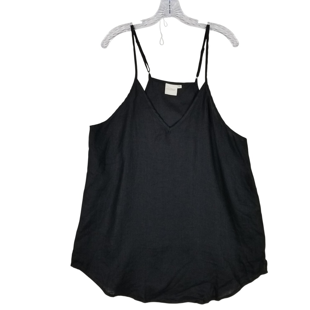 Reistor Cami Women XL Black 100% Hemp Adjustable Strap V-Neck Relaxed Tank Top
